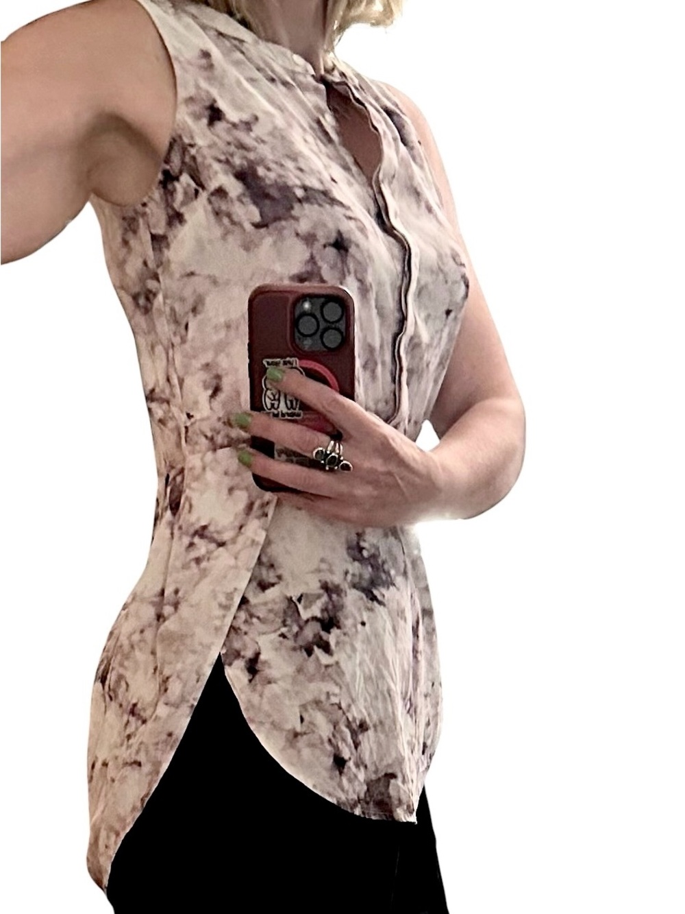 Quinn Sleeveless 100% Pure Silk Tie-Dye Tunic in Lavender and Purple